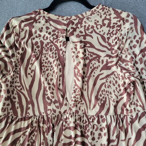 AFRM X Nordstom M Brown Mixed Animal Print Babydoll Dress 829 - Picture 3 of 10
